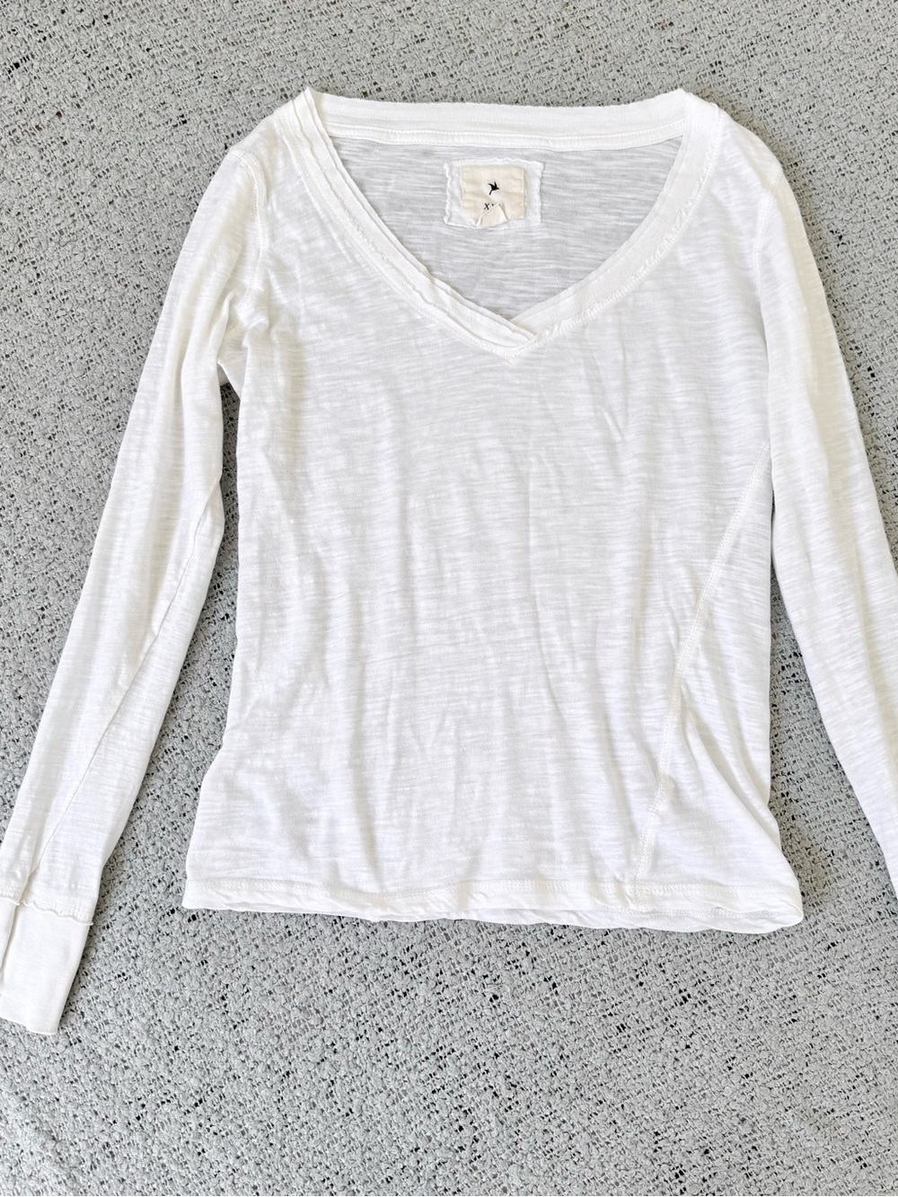 XXI White Sheer Cotton Long Sleeve Top Layered V Neck Soft Grunge Medium
